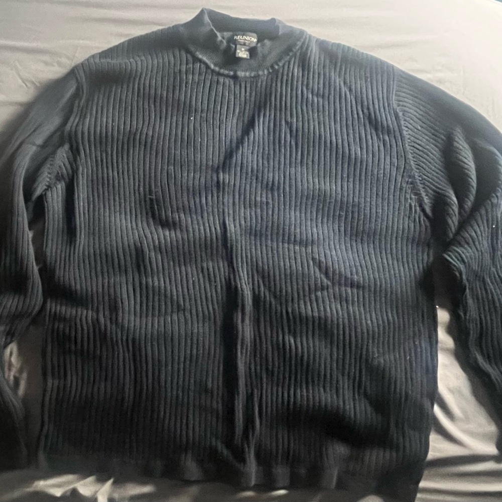Reunion Men's Black Ribbed Crewneck Sweater